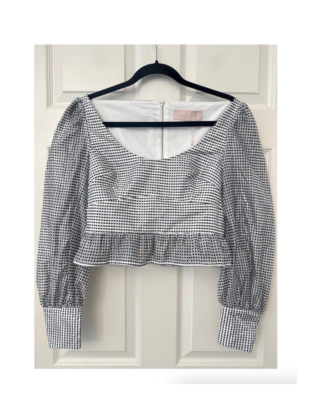 Keepsake The Label Eclipse Long Sleeve Top Ivory Black Check Women's Size Medium